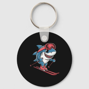 Alpine Skier Shark With Goggles Winter Snow Slopes Key Ring