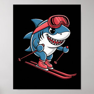 Alpine Skier Shark With Goggles Winter Snow Slopes Poster