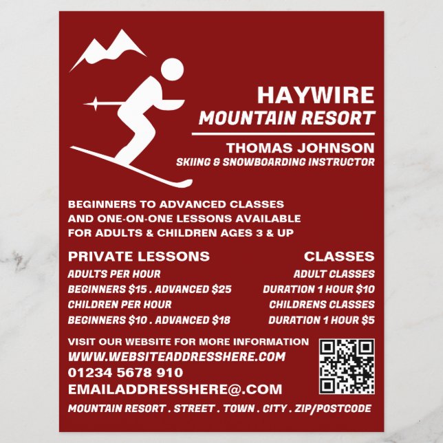 Alpine Skier, Ski/Snowboarding Lessons/Classes Flyer (Front)