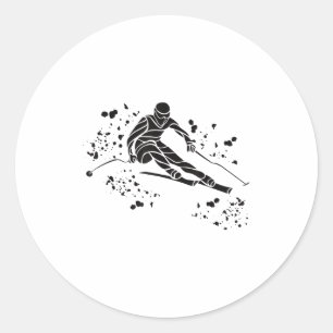 Alpine skier winter sports nordic skiing classic round sticker