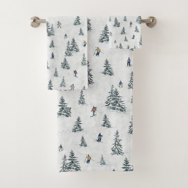 Alpine Skiers and Hidden Yetis - Downhill Skiing  Bath Towel Set (Insitu)