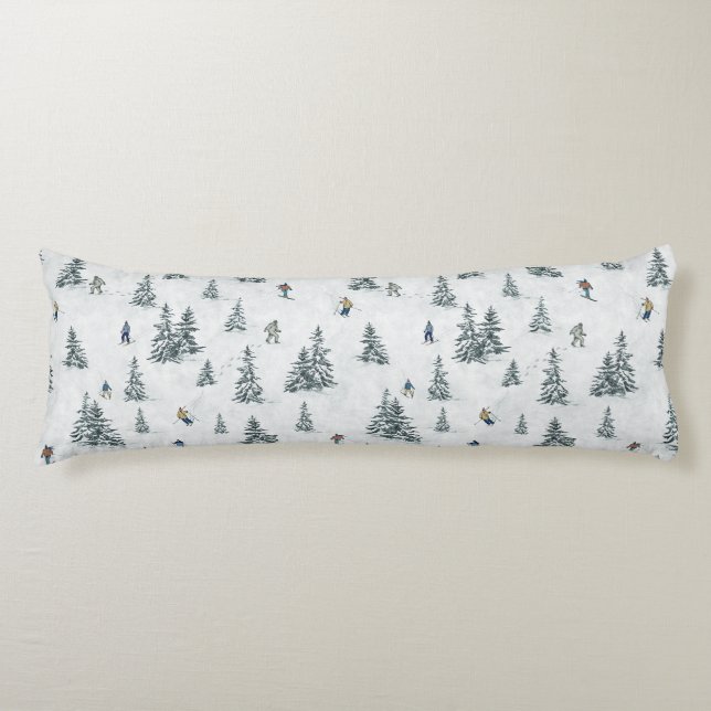 Alpine Skiers and Hidden Yetis - Downhill Skiing  Body Cushion (Front)