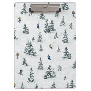 Alpine Skiers and Hidden Yetis - Downhill Skiing Clipboard