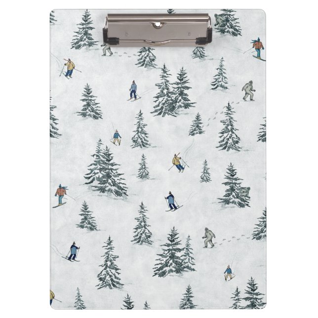 Alpine Skiers and Hidden Yetis - Downhill Skiing  Clipboard (Front)