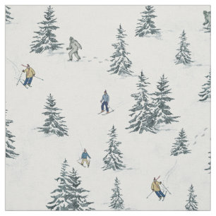 Alpine Skiers and Hidden Yetis - Downhill Skiing  Fabric