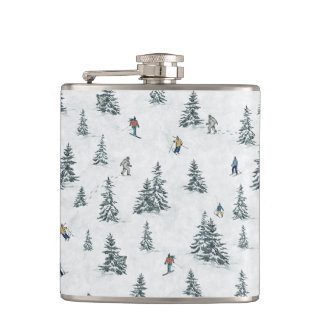 Alpine Skiers and Hidden Yetis - Downhill Skiing  Hip Flask