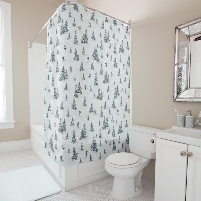 Alpine Skiers and Hidden Yetis - Downhill Skiing  Shower Curtain (In Situ)