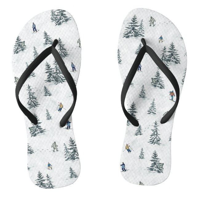 Alpine Skiers and Hidden Yetis - Downhill Skiing  Thongs (Footbed)