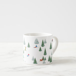 Alpine Skiers Downhill Skiing Illustration Espresso Cup