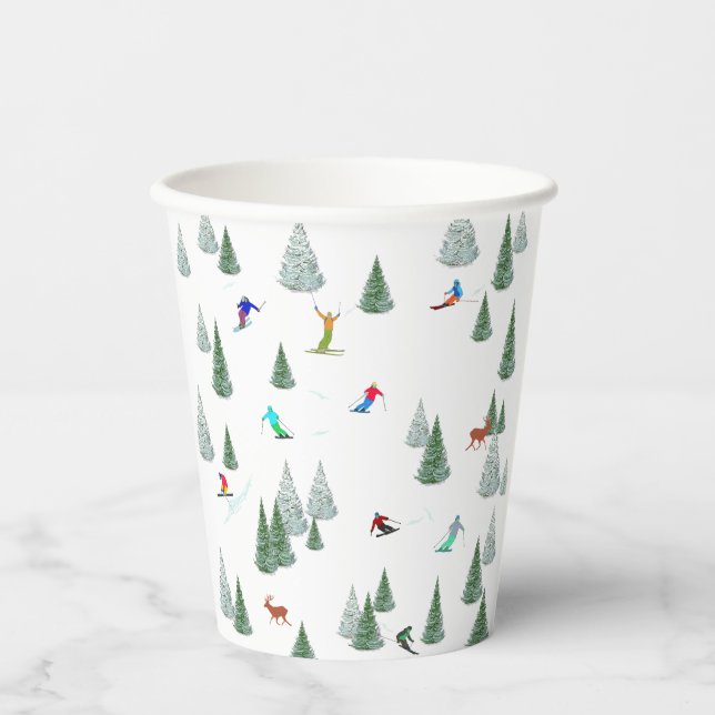 Alpine Skiers Downhill Skiing Illustration  Paper Cups (Front)