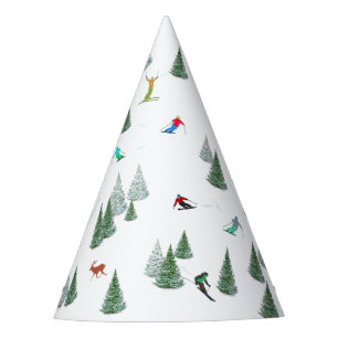 Alpine Skiers Downhill Skiing Illustration  Party Hat