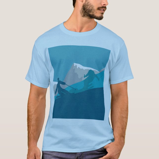 Alpine Skiers Downhill Skiing Light Blue  T-Shirt (Front)