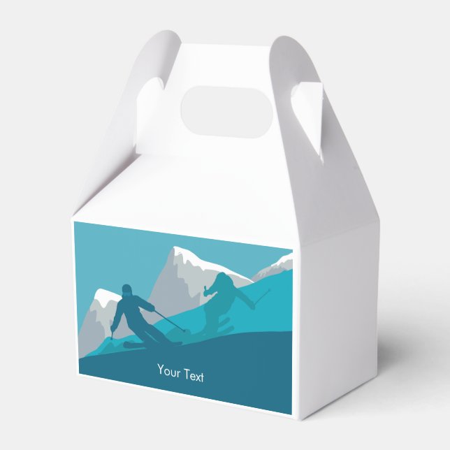 Alpine Skiers on the Snowy Mountain Personalised Favour Box (Front Side)