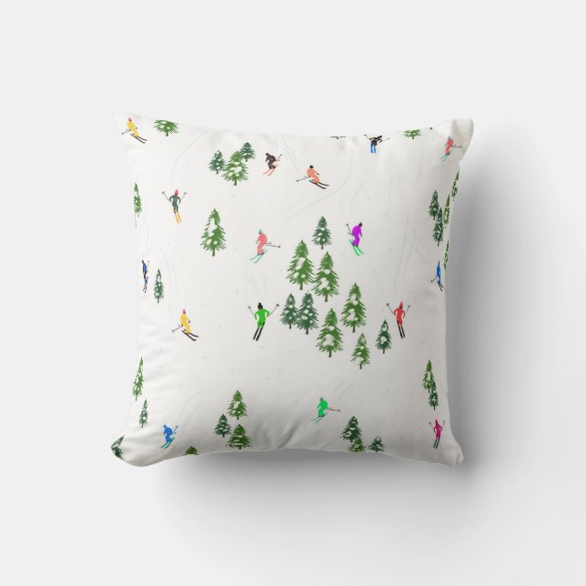 Alpine Skiers Skiing Illustration Skier  Cushion (Front)