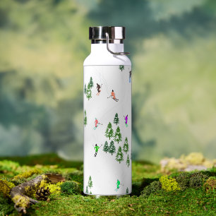 Alpine Skiers Skiing Illustration   Water Bottle