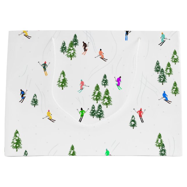  Alpine Skiers Skiing Ski Winter Trees   Large Gift Bag (Front)