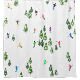  Alpine Skiers Skiing Ski Winter Trees  Shower Curtain