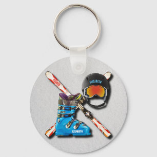 Alpine Skiing Boots Helmet Googles With Your Name Key Ring