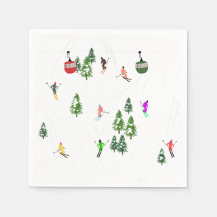 Alpine Skiing Gondola Ski Lift Holiday Skiers Napkin