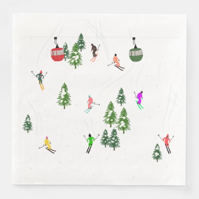  Alpine Skiing | Gondola Ski Lift Holiday Skiers Napkin (Front)