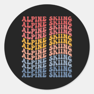 Alpine Skiing Groovy Retro Sports  Classic Round Sticker