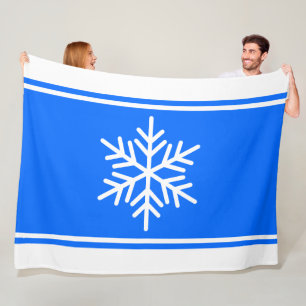 Alpine Snowflake Bright Blue White Racing Stripes Fleece Blanket