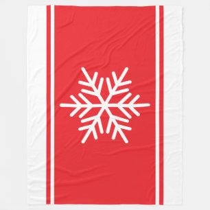 Alpine Snowflake Bright Red White Racing Stripes Fleece Blanket