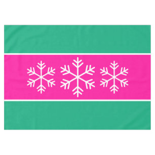 Alpine Snowflakes Bright Pink Green Blue Stripes Tablecloth