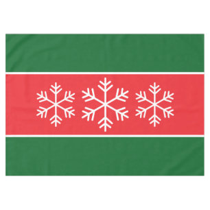 Alpine Snowflakes Bright Red Forest Green Stripes Tablecloth