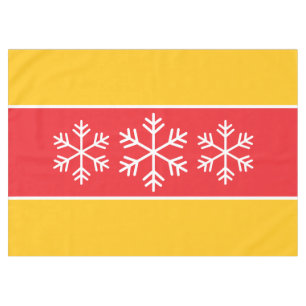 Alpine Snowflakes Bright Red Yellow Orange Stripes Tablecloth