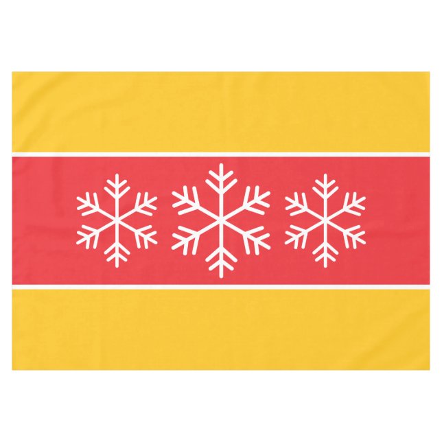 Alpine Snowflakes Bright Red Yellow Orange Stripes Tablecloth (Front (Horizontal))