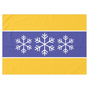 Alpine Snowflakes Deep Blue Bright Orange Stripes Tablecloth