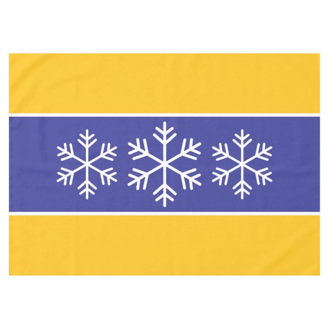 Alpine Snowflakes Deep Blue Bright Orange Stripes Tablecloth (Front (Horizontal))