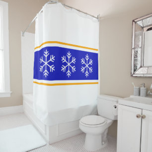Alpine Snowflakes Nordic Blue White Winter Stripes Shower Curtain