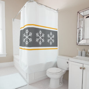 Alpine Snowflakes Nordic Grey White Winter Stripes Shower Curtain