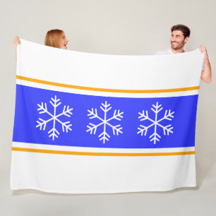 Alpine Snowflakes Royal Blue White Winter Stripes Fleece Blanket
