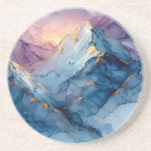 Alpine Sunrise Mountain Gold Alcohol Ink Coaster