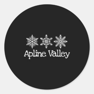 Alpine Valley Mountain Ski Skier Skiing Snowflakes Classic Round Sticker