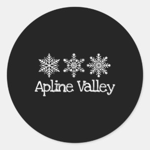 Alpine Valley Mountain Ski Skier Skiing Snowflakes Classic Round Sticker