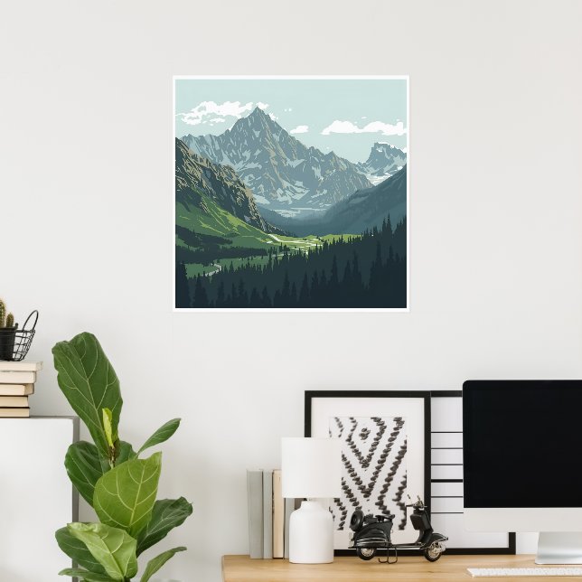 Alpine Valley Poster – Tranquil Mountain View (Home Office)