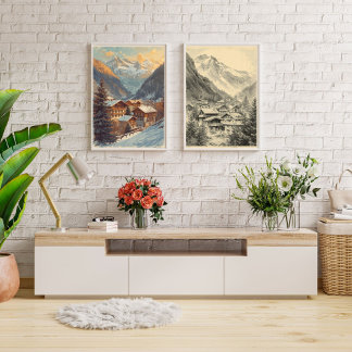 Alpine Village Charm – Vintage Swiss Alps Travel  Poster