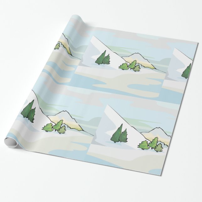 Alpine Winter Landscape with Pine Trees Wrapping Paper (Unrolled)