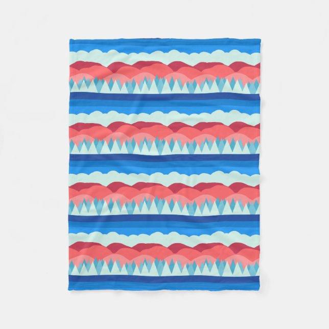 Alpine Winter Striped Mountain Landscape Fleece Blanket (Front)