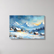 Alpine Winter Village Under Starlit Sky