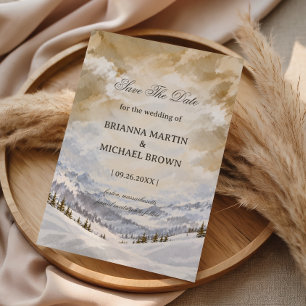 Alpine Winter Watercolor Valley Dreamscape Save The Date