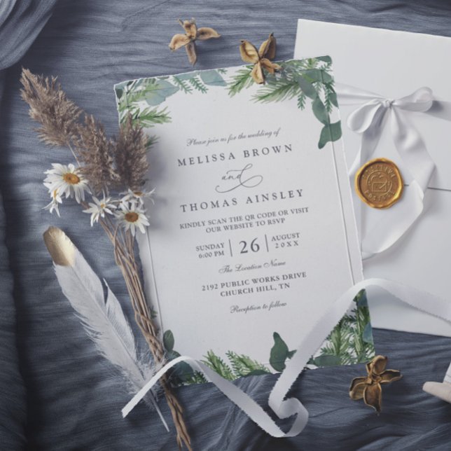 Alpine Wreath Rustic Elegant Chic QR Code Wedding Invitation (Creator Uploaded)