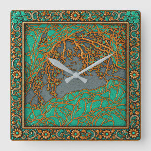 Alps Gold Silver Turquoise Coral Colours Wall Cloc Square Wall Clock