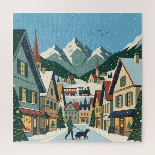 Alps Mountain Village Christmas Jigsaw Puzzle