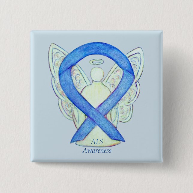 ALS Angel Awareness Ribbon Custom Art Pin (Front)