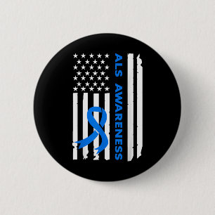 Als Awareness Blue Ribbon American Flag 6 Cm Round Badge